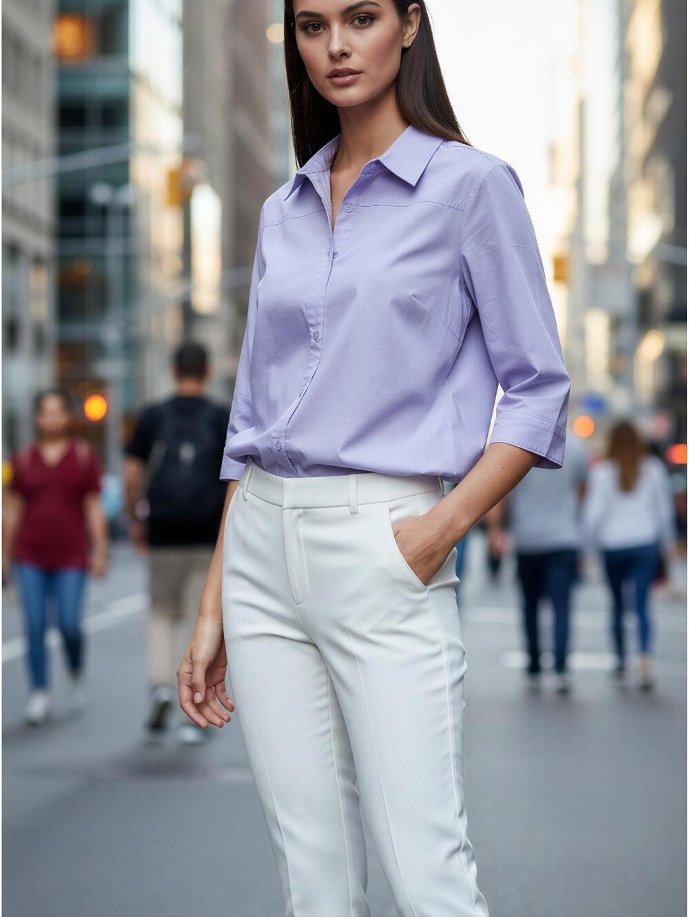 JOAN RIVERS Women's Lavender Button-Front Shirt - Classic Collared Top 1X